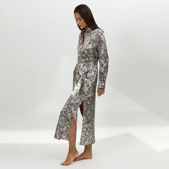Silk Button-Down Long Shirt Dress Animal Print