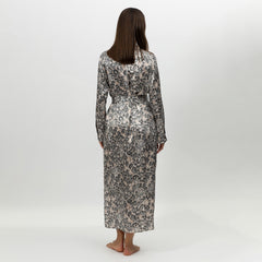 Silk Button-Down Long Shirt Dress Animal Print