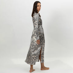 Silk Button-Down Long Shirt Dress Animal Print