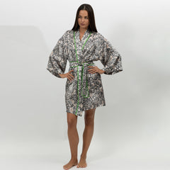 Silk Short Kimono Robe Animal Print