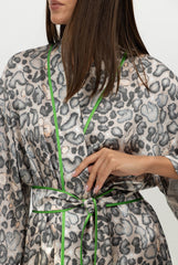 Silk Short Kimono Robe Animal Print