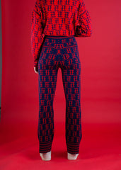 TE LOGO JACQUARD KNIT PANT (High Rise, Slim Fit), NAVY/RED