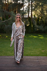 Silk Long Kimono Robe Animal Print