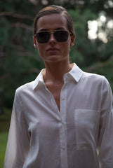 White Linen Voile Button-Down Long Shirt Dress