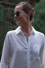White Linen Voile Button-Down Long Shirt Dress
