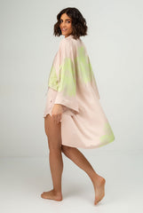 Silk Dreamscape Short Kimono Robe Pink Flower