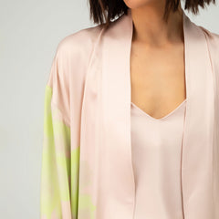 Silk Dreamscape Short Kimono Robe Pink Flower