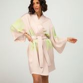 Silk Dreamscape Short Kimono Robe Pink Flower