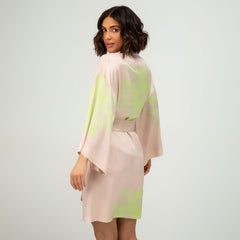 Silk Dreamscape Short Kimono Robe Pink Flower