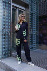 Silk Dreamscape Pyjama Pants Black Flower