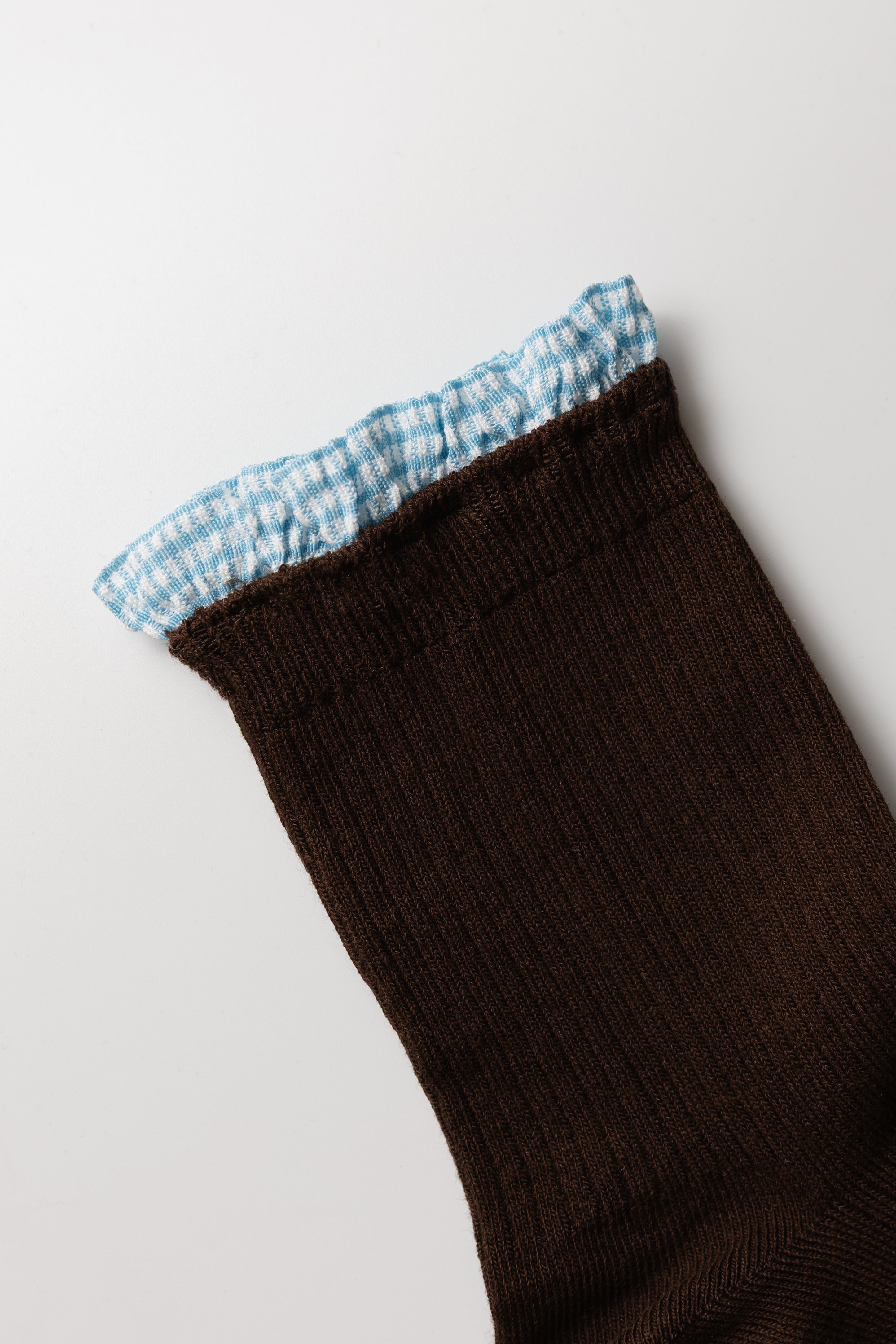 Brown Gingham Frill Grip Sock