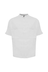 Linen Mandarin Half Neck Button Two Chest Pocket Shirt White