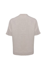 Linen Mandarin Neck Half Button Two Chest Pockets Shirt Beige