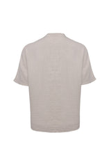 Linen Mandarin Neck Half Button Two Chest Pockets Shirt Beige