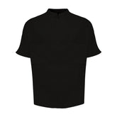 Linen Mandarin Half Neck Button Two Chest Pocket Shirt Black