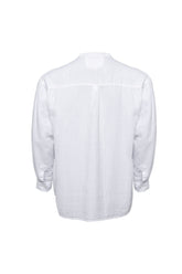 Linen Mandarin Neck Half Button Long Sleeve Shirt White