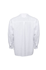 Linen Mandarin Neck Half Button Long Sleeve Shirt White
