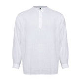 Linen Mandarin Neck Half Button Long Sleeve Shirt White