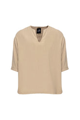 Bohemian v Neck Model Short Sleeve Linen Shirt Camel