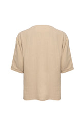 Bohemian v Neck Model Short Sleeve Linen Shirt Camel