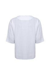 Bohemian v Neck Model Short Sleeve Linen Shirt White