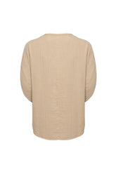Bohemian Round Neck Bell Sleeve Linen Shirt Camel
