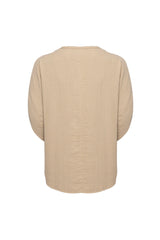 Bohemian Round Neck Bell Sleeve Linen Shirt Camel