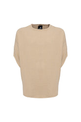 Bohemian Round Neck Bell Sleeve Linen Shirt Camel