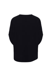 Bohemian Round Neck Bell Sleeve Linen Shirt Black