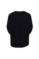 Bohemian Round Neck Bell Sleeve Linen Shirt Black