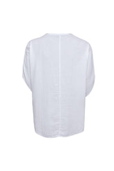 Bohemian Round Neck Bell Sleeve Linen Shirt White