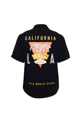 Printed Street Style Shirt Sleeve Linen Shirt Black