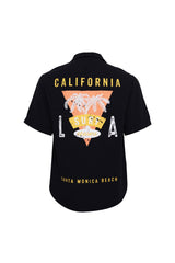 Printed Street Style Shirt Sleeve Linen Shirt Black