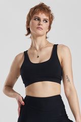Kiku Recycled Performance Cropped Top - Volcanic Black