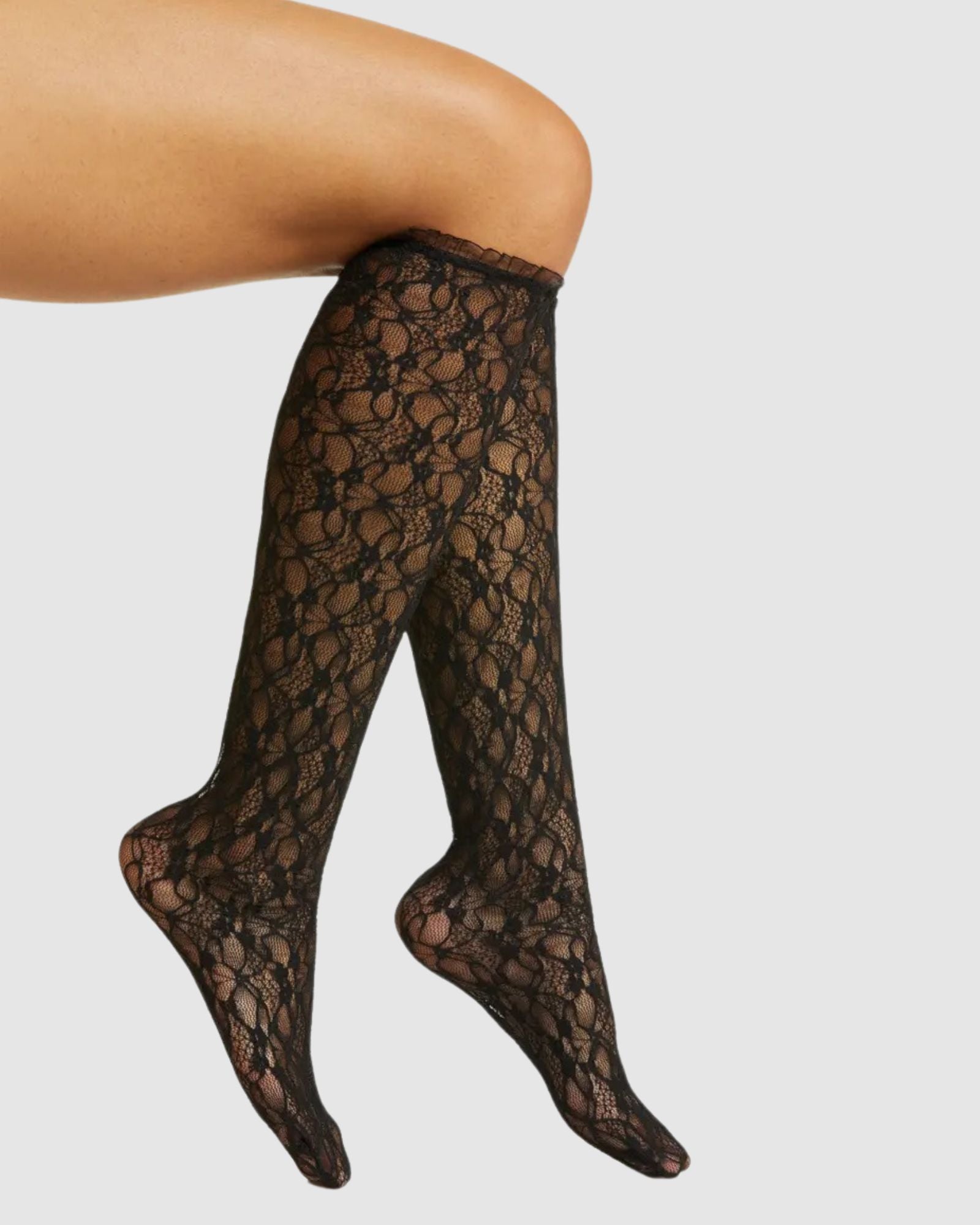 Lace Knee High Socks - Black