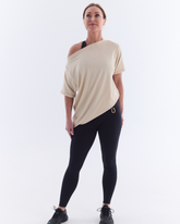 Cream Luxury Waffle Slash Neck Tee