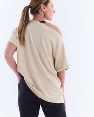 Cream Luxury Waffle Slash Neck Tee