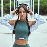 OLIVE GREEN MINERVA FITNESS CROP TOP in ECONYL®