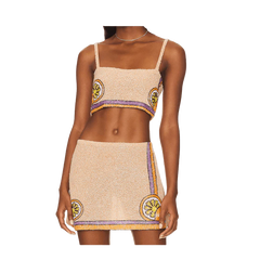 Melodie Co-Ord Hand Embroidered Crystal Top - Peach