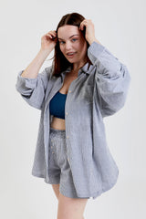 Lomandra Ethical-Cotton Pyjama Shorts - Pinstripe Charcoal