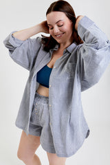 Lomandra Ethical-Cotton Pyjama Shorts - Pinstripe Charcoal