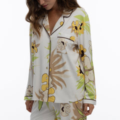 Bamboo Long Pyjama Set in White Flower