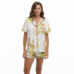Bamboo Short Pyjama Set in White Flower