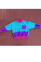 Vintage 1980's Color Blocked Polo Sweatshirt - Youth Size Large