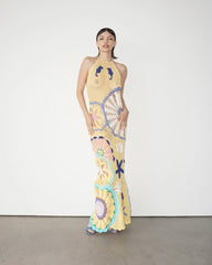 Pearl Halter Crochet Maxi Dress Multi Coloured