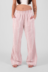 Osier Multi Stripe Brushed Ethical-Cotton Trousers - Blush Pink