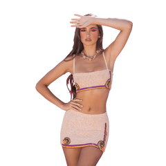 Melodie Co-Ord Hand Embroidered Crystal Top - Peach