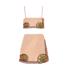 Melodie Co-Ord Hand Embroidered Crystal Top - Peach