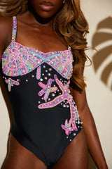 Selene Sea Shell Swimsuit in Black Pink Shell Bust