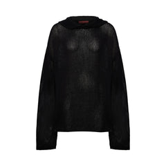 KNITTED HOODIE WITH WOVEN PATCH